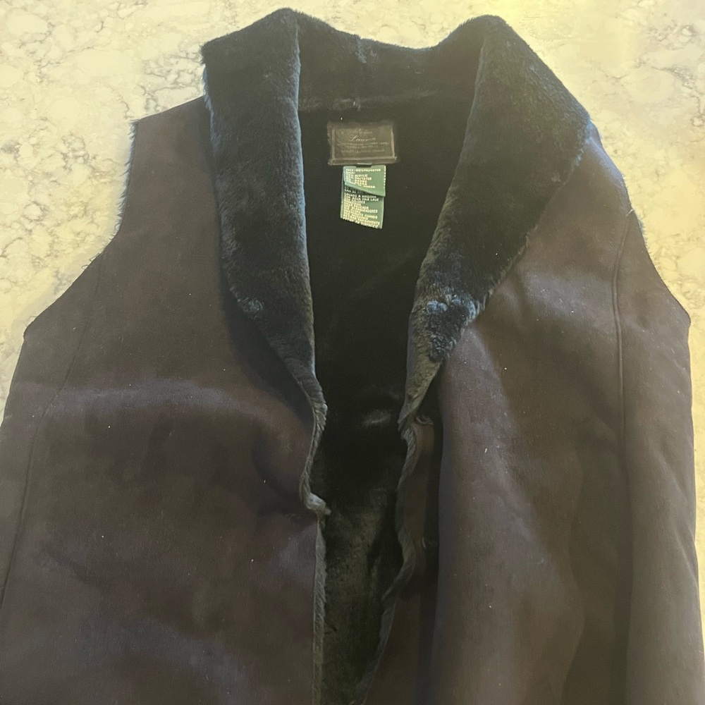 ralph lauren Vest Faux Fur Suede Size Petite Women’s Black On Black